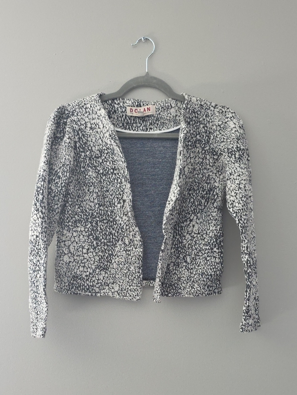 Dolan Black and White Speckled Open-Front Cardigan